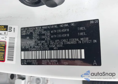 2020 Toyota Highlander Hybrid Xle from USA, damaged, VIN 5TDHBRCH3LS511156